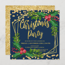 Marinho Dourado Festivo Holly Glitter Natal