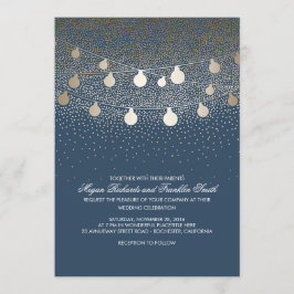 Convite Marinho Dourado Linhas Luzes Brilhantes Casamento