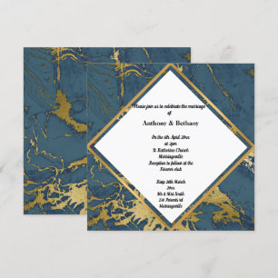 Convite Marinho Dourado mármore inspirado Abstrato Dourad