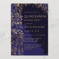 Marinho Dourado Paint Splatter Brushaft Quinceañer