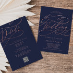 Convite Marinho Dourado Romântico Tudo Em Um Casamento De<br><div class="desc">Este rosa romântico ouro e marinho, tudo em um convite de casamento de código QR é perfeito para um casamento simples. O clássico design moderno apresenta espirais ricos e turbilhões caprichosos com lindíssima tipografia de folha de ouro rosa, com letras magníficas e elegantes. Salve o papel, incluindo os detalhes na...</div>