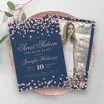 Convite Marinho Dourado rosa Blue Confetti Foto Sweet 16<br><div class="desc">Elegante Doce Dezesseis Convite de aniversário com Rosa Dourado Glitter Confetti motif,  script personalizado de tipografia de Foto e Vintage.</div>