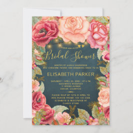 Convite Marinho dourado rosas rosa luzes chá de panela