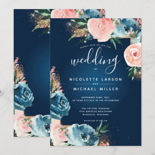 Convite Marinho Dramático, Azul e Borbulhador Floral