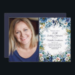 Convite Marinho Dusty Blue Floral 50ª Foto de aniversário<br><div class="desc">Azul poeirento,  azul marinho e branco,  cor d'água floral 50ª festa de aniversário convite para mulheres. Entre em contato comigo para obter assistência com suas personalizações ou para solicitar outros produtos Zazzle correspondentes ou coordenadores para o seu evento.</div>