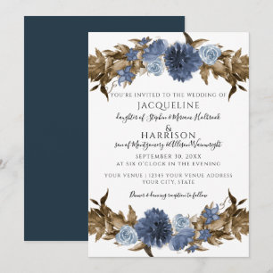 Convite Marinho Dusty Blue Floral outono Sepia Greenery Ca