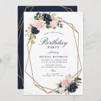 Marinho e blush d'água cor geométrica aniversário