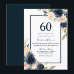 Convite Marinho e Blush Floral Elegante 60ª Festa de anive<br><div class="desc">Marinho e Blush Floral Elegant 60º Convite de aniversário Ver coleção correspondente em Niche e nest store</div>