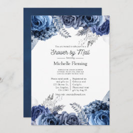 Convite Marinho e branco com Chá de panela prateado por e-