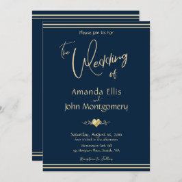 Convite Marinho e Casamento Elegante Dourado