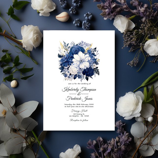 Convite Marinho e Casamento Floral Branco (Navy and White)