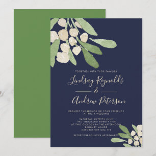 Convite Marinho e Casamento Misturado de Aquarela Verde