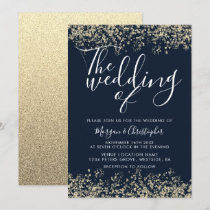 Convite Marinho e Casamento Moderno com Glitter Dourado
