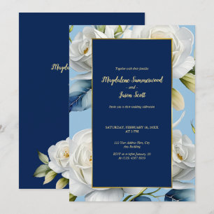 Convite Marinho e Céu Azul Rosa Branca Elegante Casamento