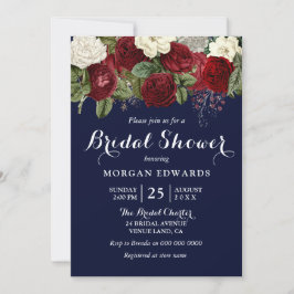 Convite Marinho e Chá de panela Floral Branco Vermelho Bur