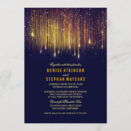 Convite Marinho e Douradas Luzes de String de Casamento Co
