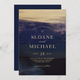 Convite Marinho e Dourado Casamento Moderno de Lavagem em