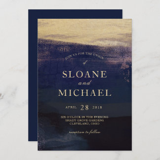 Convite Marinho e Dourado Casamento Moderno de Lavagem em 