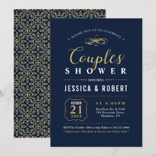 Convite Marinho e Dourado   Churrasco de Casamento de Casa