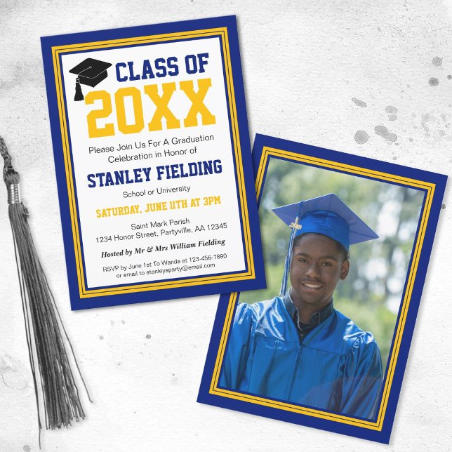 Convite Marinho e Festa de formatura de fotos Dourada (Criador carregado)