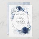 Convite Marinho e Festa de noivado de Prata Floral Azul Du<br><div class="desc">Chamadas de festas de noivado elegantes com flores azuis e marinhos</div>