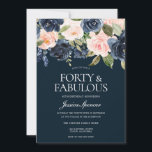 Convite Marinho e Flores de aniversário de 40 anos<br><div class="desc">Marinho e Flores de Blush Convite de festas Belo aniversário de 40 anos Flores Modernas,  perfeito para todas as estações. Primavera,  Verão,  outono de outono ou inverno Ver coleção correspondente em Niche e Nest Store Também temos muitos outros convites e coleções.</div>