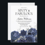 Convite Marinho e Flores Prateadas 60º aniversário Fabulos<br><div class="desc">Marinho e Prata Flores 60º Aniversário Fabuloso Convite Ver coleção correspondente em Niche e Nest Store</div>