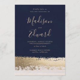 Convite Marinho e folha de ouro, casamento elegante