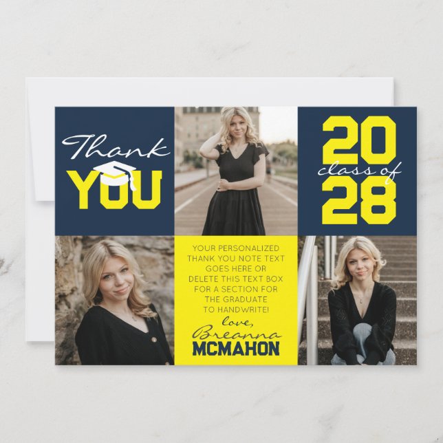 Convite Marinho e Graduação de Foto Amarelo 3 Obrigado (Frente)