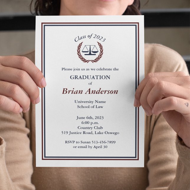 Convite Marinho e Maroon Justice Wreath Law School Graduaç (Criador carregado)