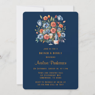 Convite Marinho e Orange Peony Brunch e Bubble