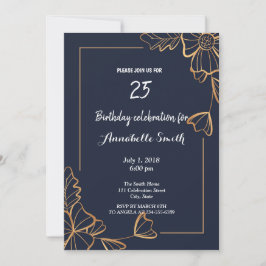 Convite Marinho e ouro floral Aniversário