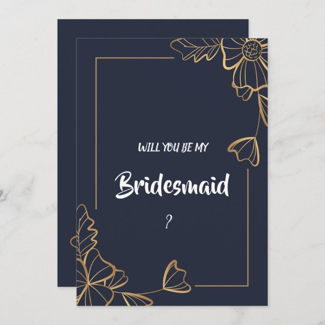 Convite Marinho e ouro floral Bridesmaid (Frente/Verso)
