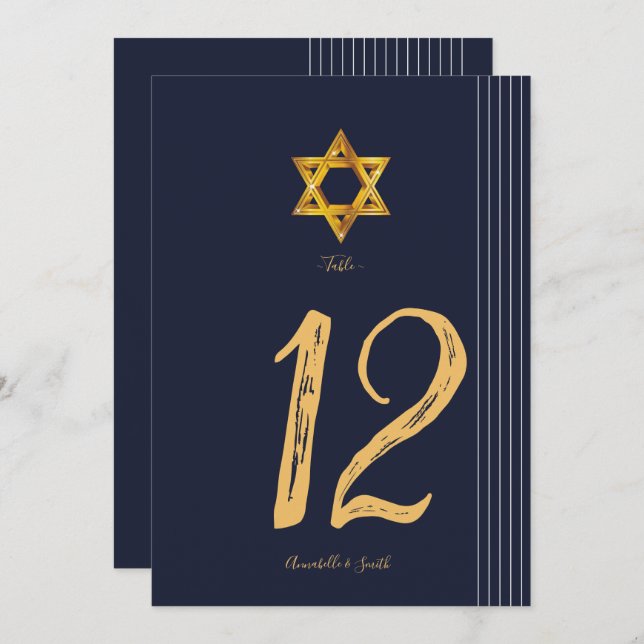 Convite Marinho e Ouro Star do número da tabela David (Frente/Verso)