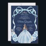 Convite Marinho e Princesa Azul Mis Quince 16. Aniversário<br><div class="desc">Marinho Princesa Dresses Quinceañera 15 Girl Birthday Marinho Convite Mis Quince Anos,  15 Birthday</div>