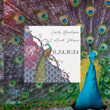 Marinho e Raspberry Peacock Damask Salvar a Data