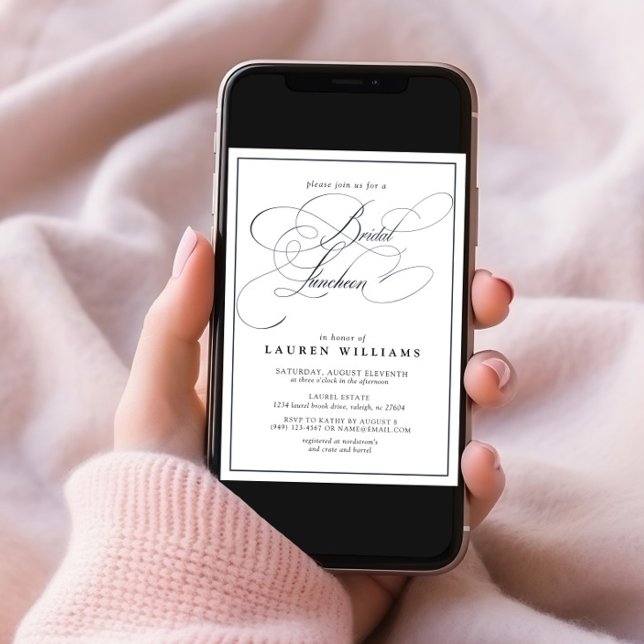 Convite Marinho Elegante Almofada Azul de Caligrafia (Criador carregado)