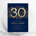 Convite Marinho Elegante aniversário de 30 anos Azul Doura<br><div class="desc">Convite de festas de aniversário de 30 anos azul Elegante marinho. Design feminina moderna personalizável, com sotaques botânicos rosas e ouro brilhante falso. Simples cartão de convite floral perfeito para uma comemoração de um na moda. Personalize com seus próprios detalhes. Impressos convites Zazzle ou modelo de impressão digital instantânea para...</div>
