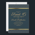 Convite Marinho Elegante Azul Dourado Doce 16 Festa de ani<br><div class="desc">Azul marinho e ouro personalizados e elegantes convite de aniversário 16 doce para garotas adolescentes. A redação deste cartão é personalizável e pode ser alterada para funcionar com muitos temas diferentes. Entre em contato conosco para obter ajuda com a personalização.</div>