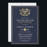 Convite Marinho Elegante Blue & Dourado Doce Festa 16<br><div class="desc">Marinho Elegante Azul e Dourado Doce 16 Convites de festas. Apresentando uma máscara de folha de ouro falsa no topo. Perfeito para uma festa de aniversário 16 moderna,  mas elegante!</div>