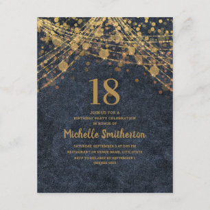 Convite Marinho Elegante Blue Dourado String Luzes 18º An