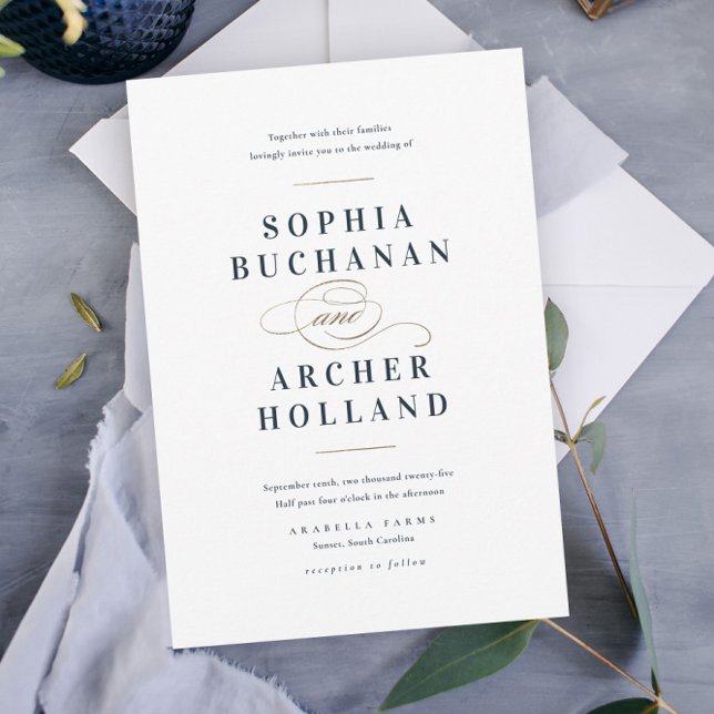 Convite Marinho Elegante Blue e Dourado Casamento (Criador carregado)