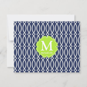 Convite Marinho Elegante Blue Modern Trellis Monogrammed