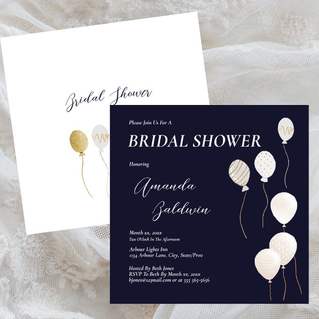 Convite Marinho Elegante Branco (Elegant Bridal Shower Navy White Invitation)