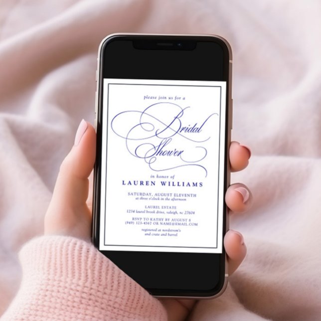 Convite Marinho Elegante - Caligrafia Azul - Chá de panela (Criador carregado)