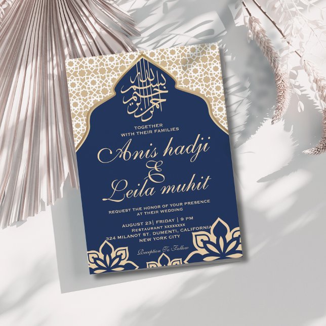 Convite Marinho Elegante casamento árabe Oriental ouro (Criador carregado)