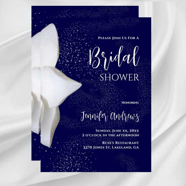 Convite Marinho Elegante da Magnolia Branca chá de panela (Bridal Shower White Magnolia Elegant Navy Invitation)