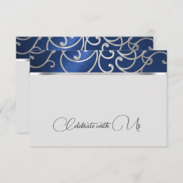 Convite Marinho Elegante de placa RSVP Blue e Silver Filig