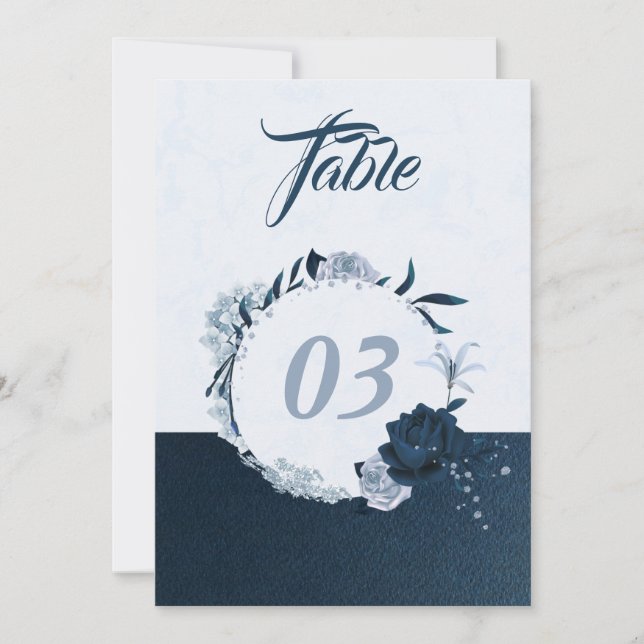 Convite Marinho elegante e número de tabela floral azul em (Frente)