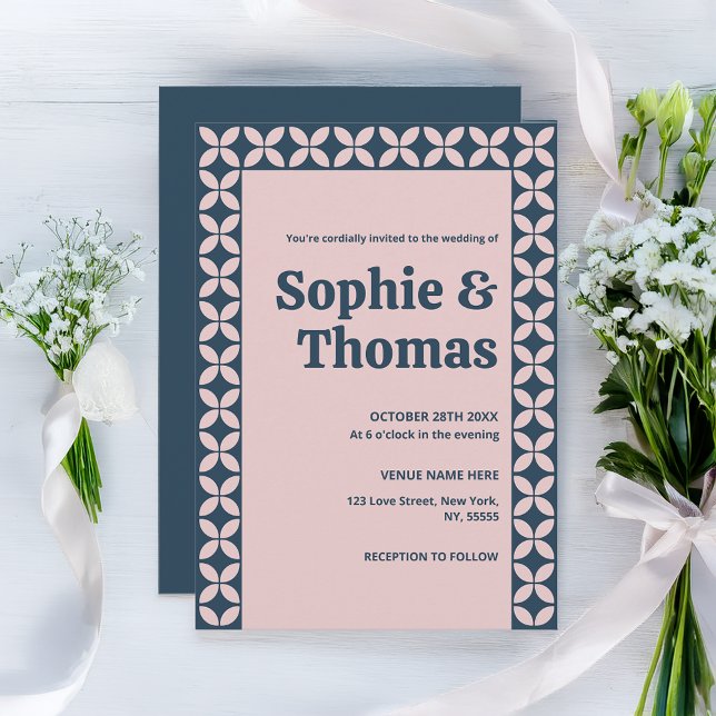 Convite Marinho Elegante e Rosa Esmagador (Criador carregado)